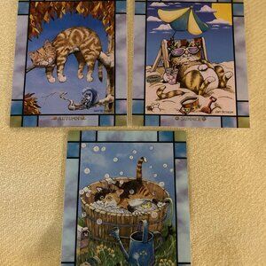 3 GARY PATTERSON ART ON GLASS PAINTINGS